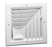 Hart & Cooley A505MS Series, Aluminum Ceiling Diffuser, 8 x 8 In, 5-Way; Multi-Shutter Damper, Bright White