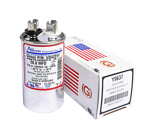 Made in The U.S.A. Pack 2 Lennox 46W19-20 uf MFD 370/440 Volt VAC AmRad Round Run Capacitor 
