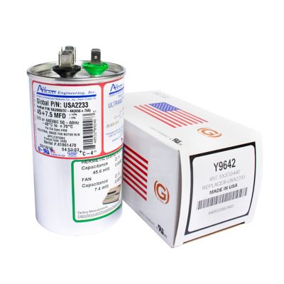 AmRad USA2233, 45/7.5 MFD Dual Run Capacitor, 440 VAC, Round