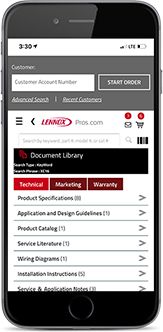 View of technical documents in document library on mobile device.