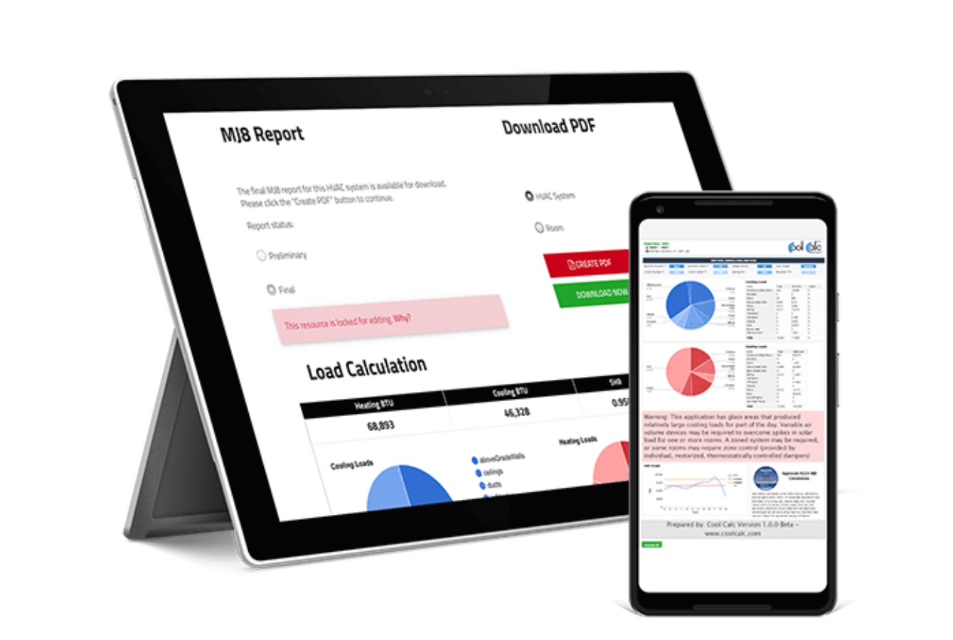 ACCA approved manual j reports displayed on tablet and mobile phone.